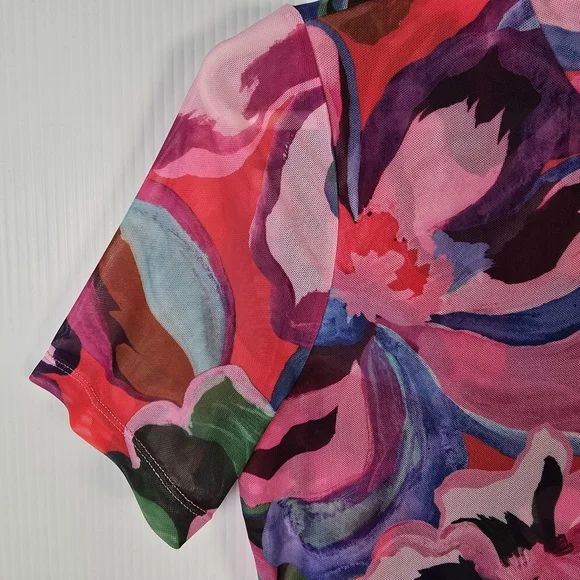NWT Johnny Was Eleanor Crewneck Short Sleeve Floral- Print Mesh Tee Size Small - Picture 7 of 13